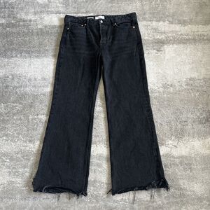 MNG Ariadna Jeans Womens 12 High Rise Denim Raw Hem Wide Leg Black Euro 44